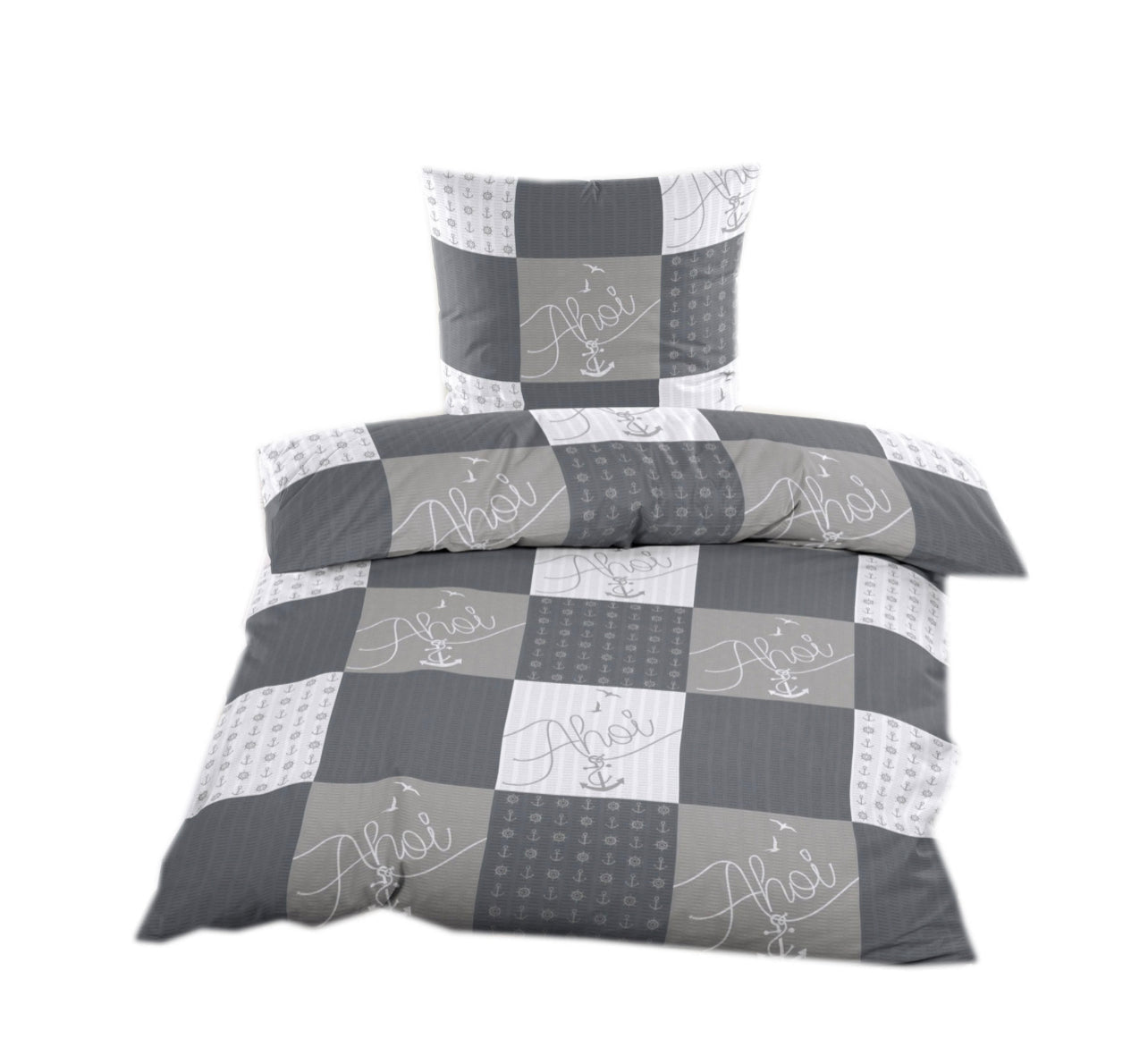 4x Microfaser Seersucker Bettwäsche grau/weiß maritim 135x200 cm