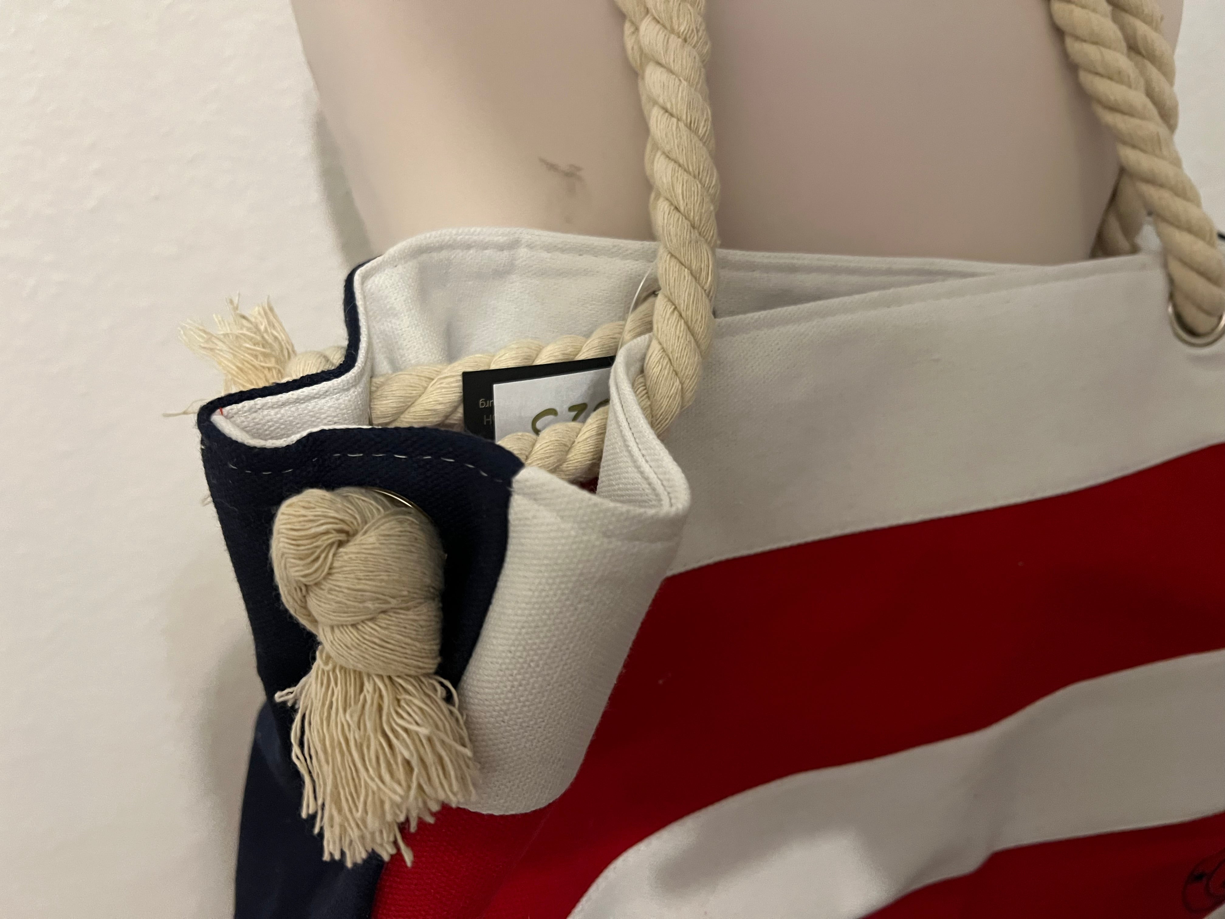 Tasche gestreift rot/weiß mit Kompass