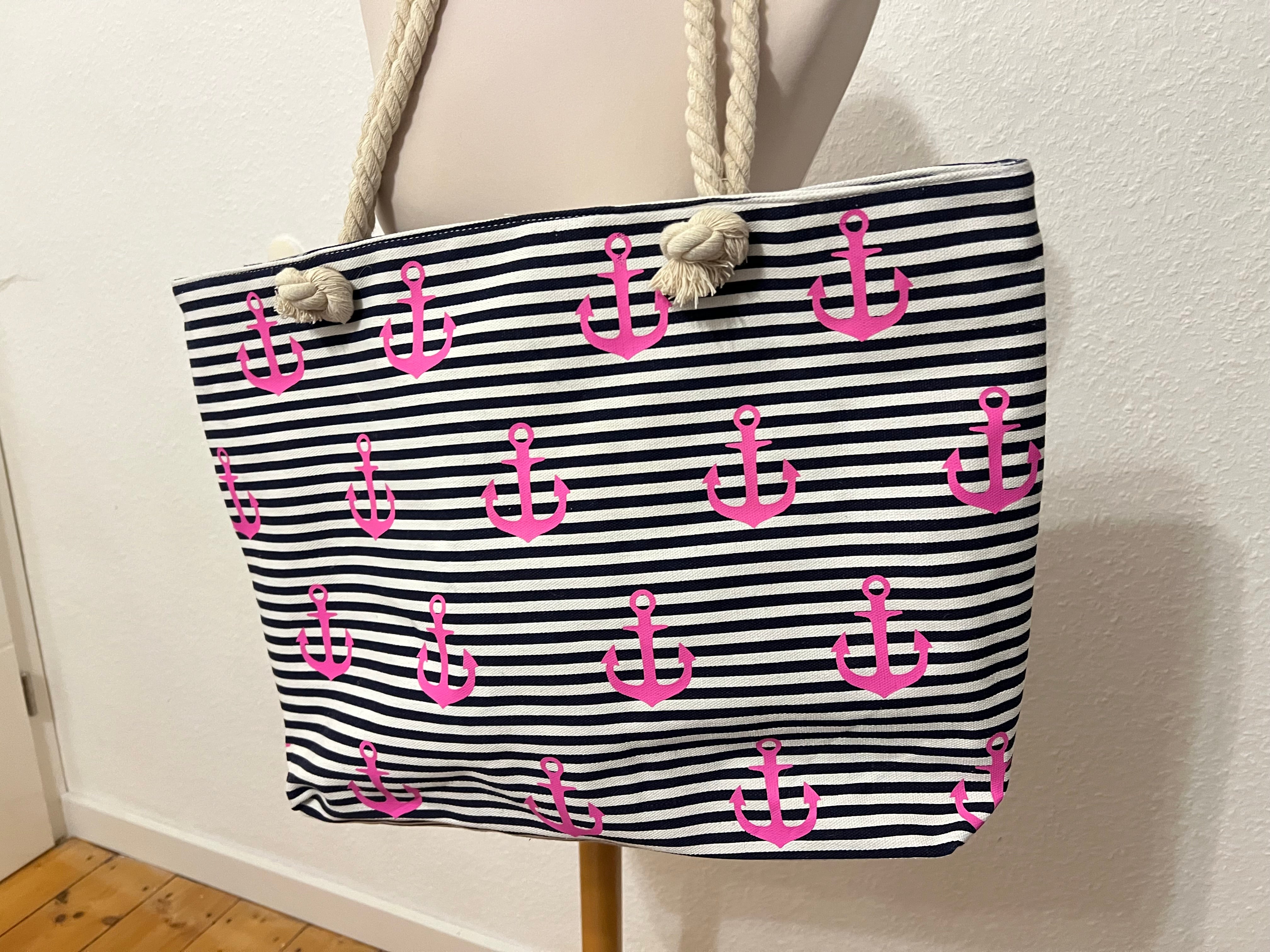 Tasche gestreift mit pinken Ankern