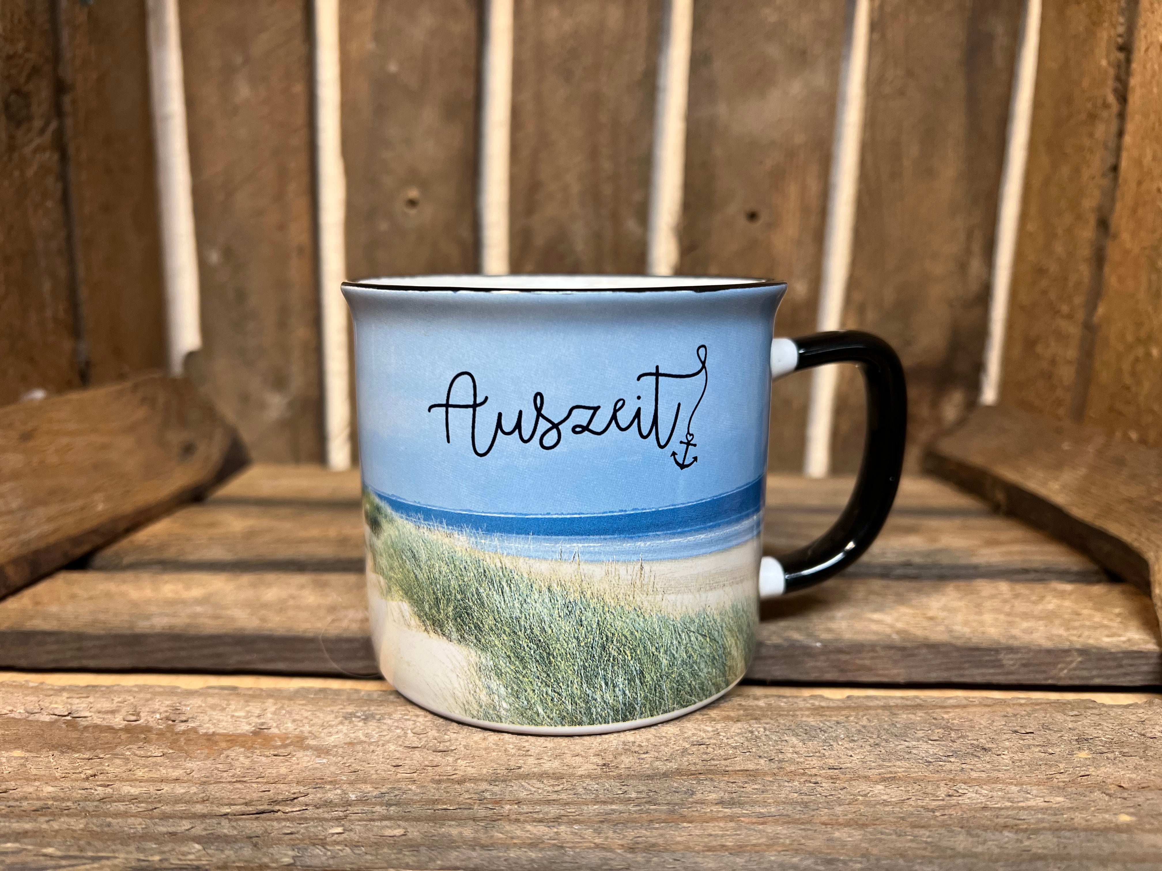 Tasse „Auszeit“ mit Anker und Strand