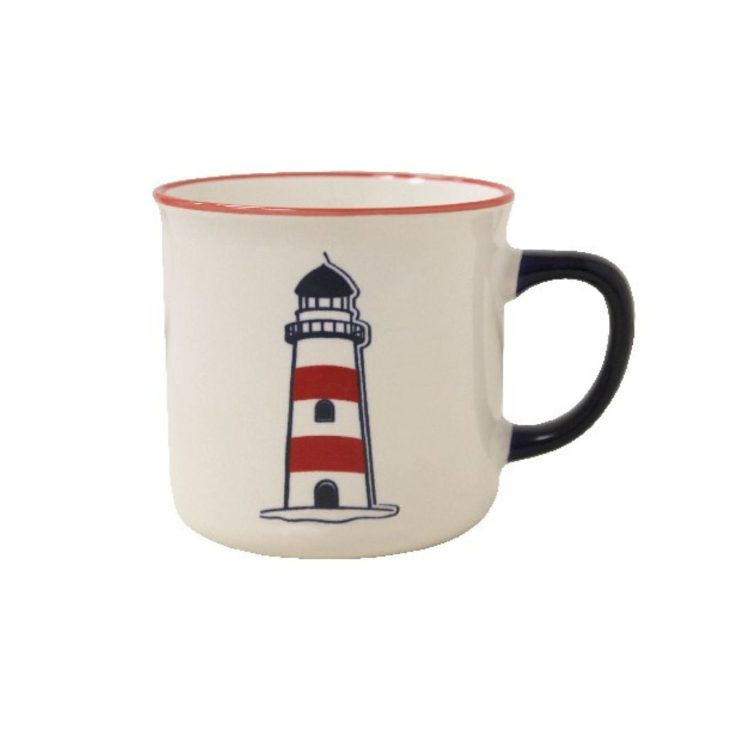 Tasse mit Leuchtturm rot/weiß/blau 330ml