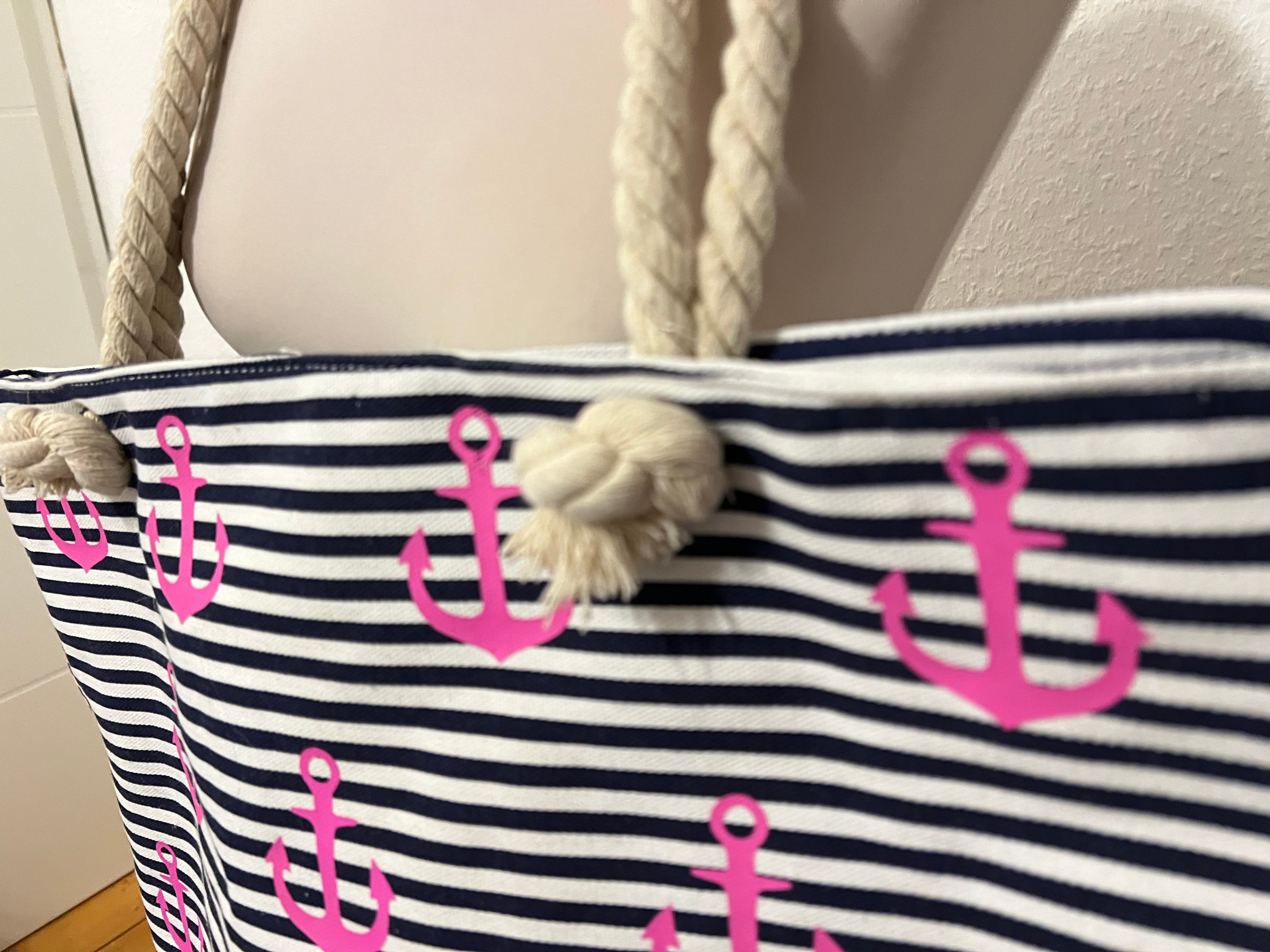 Tasche gestreift mit pinken Ankern