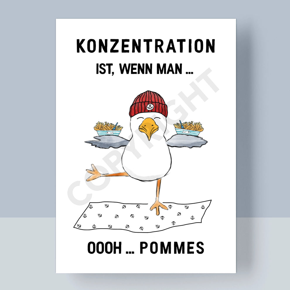 Postkarte - Konzentration ist, Oooh…Pommes