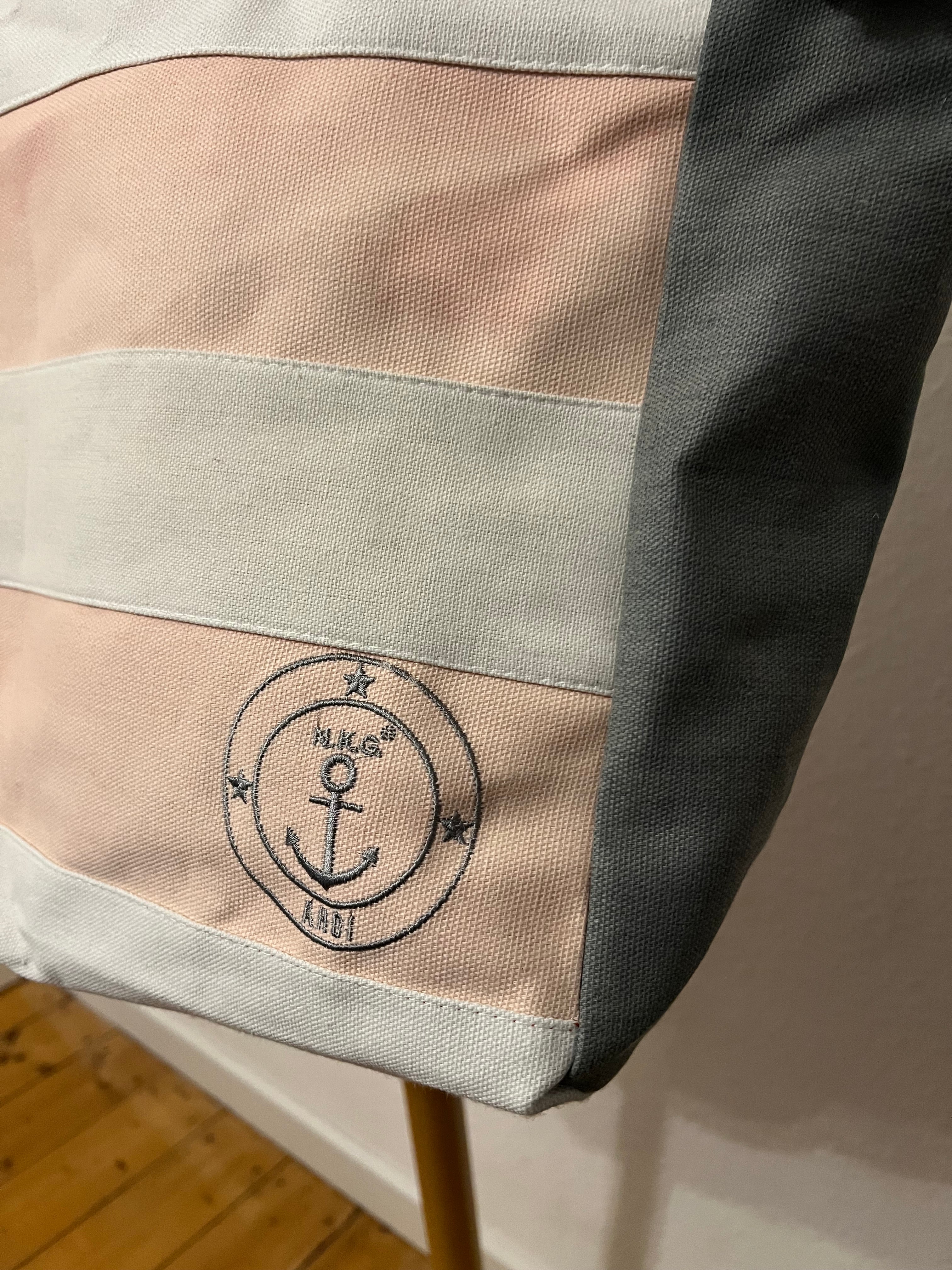 Tasche beige gestreift Kompass mit Reißverschluss