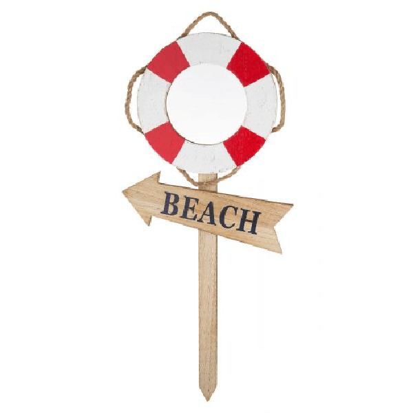 Beach Wegweiser 42cm Rettungsring Holz - MEER DEKO