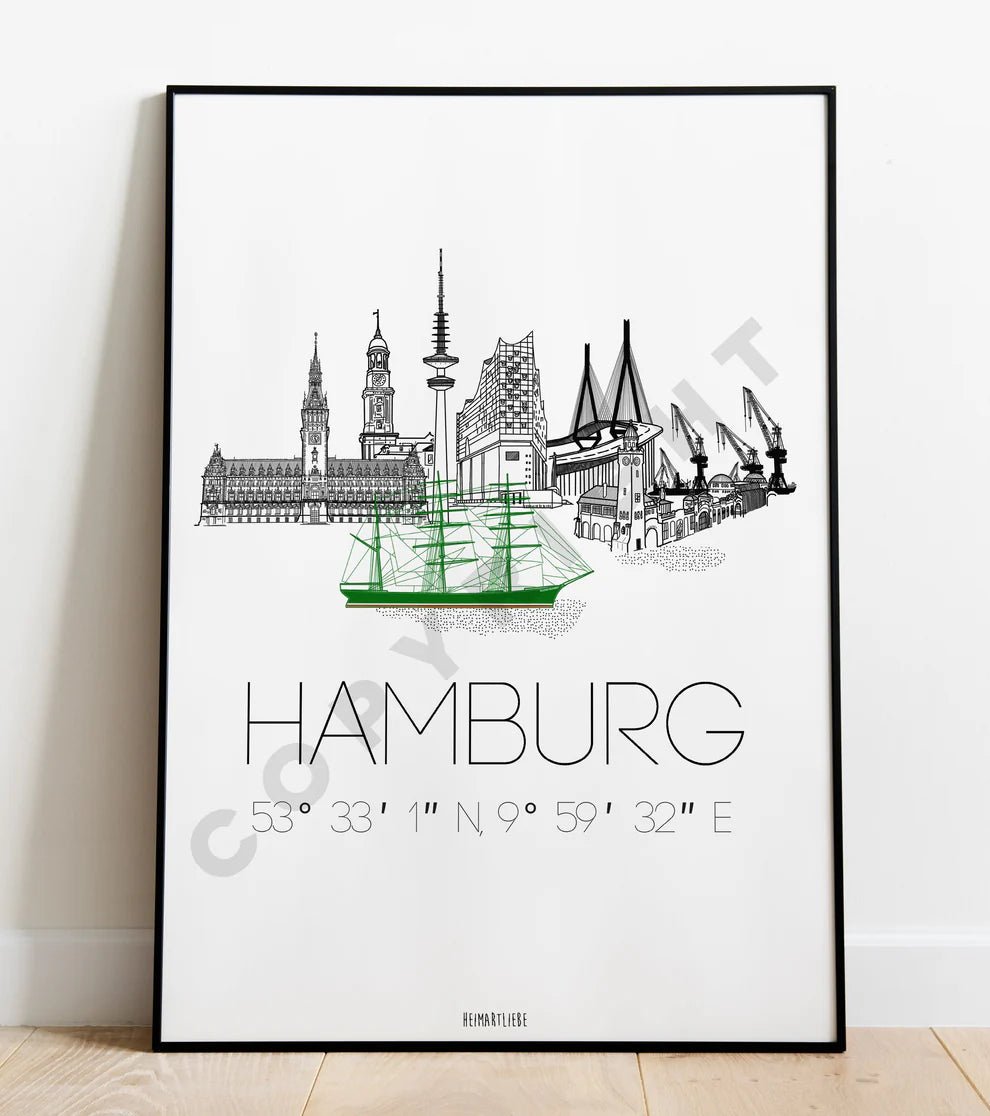 Hamburg Skyline Poster A4 - MEER DEKO