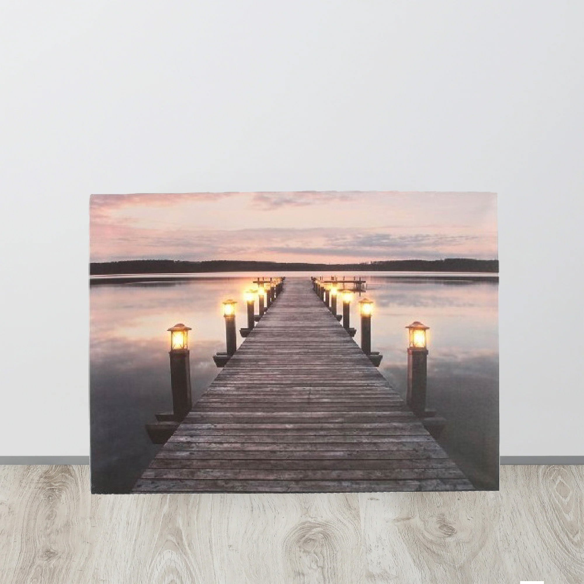 Leinwand Bild mit LED „Steg am See“ 60x40cm - MEER DEKO