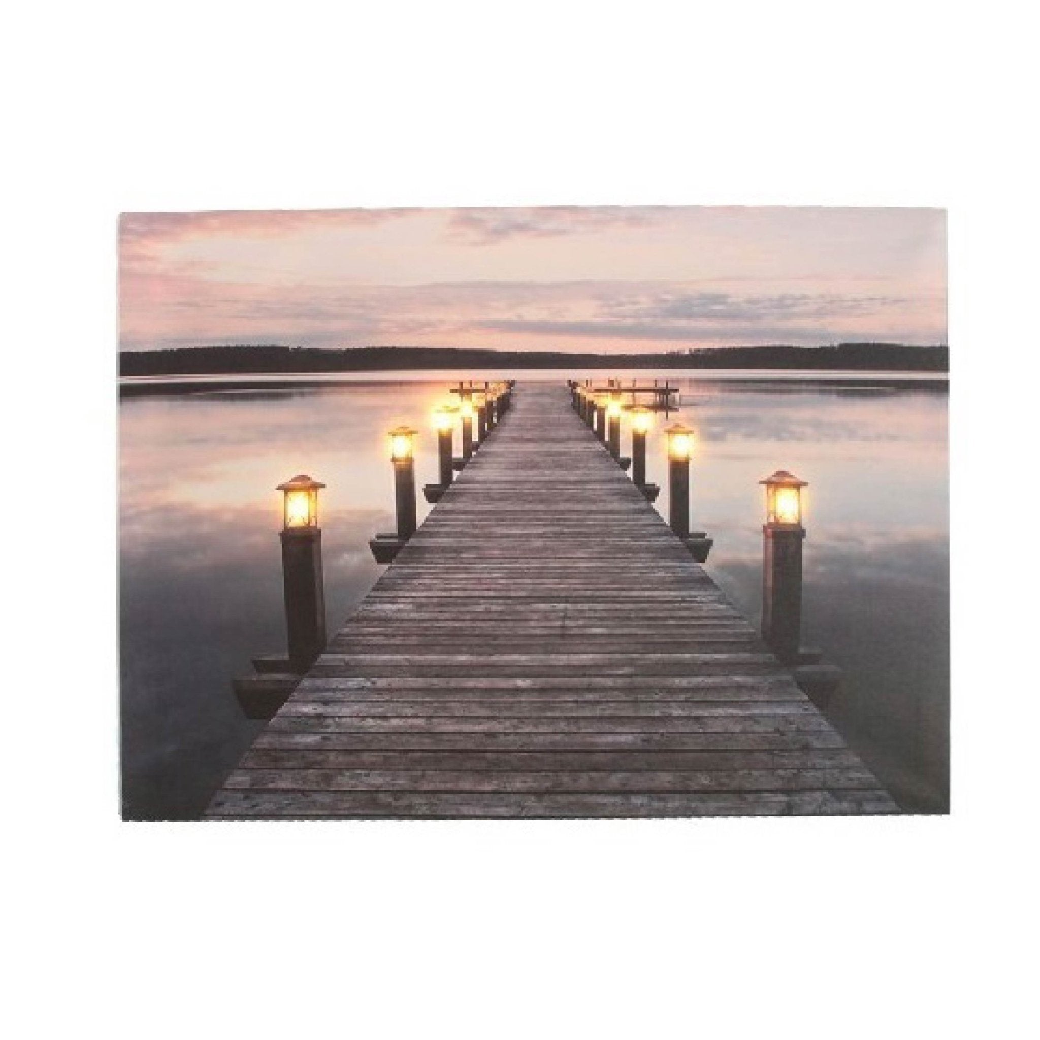 Leinwand Bild mit LED „Steg am See“ 60x40cm - MEER DEKO