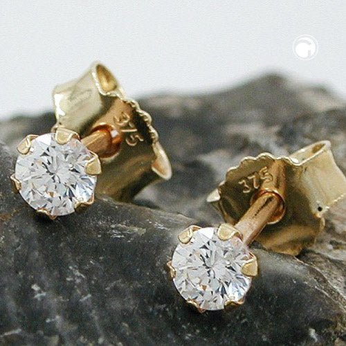 Ohrstecker Ohrring 3mm Zirkonia 9Kt GOLD - MEER DEKO