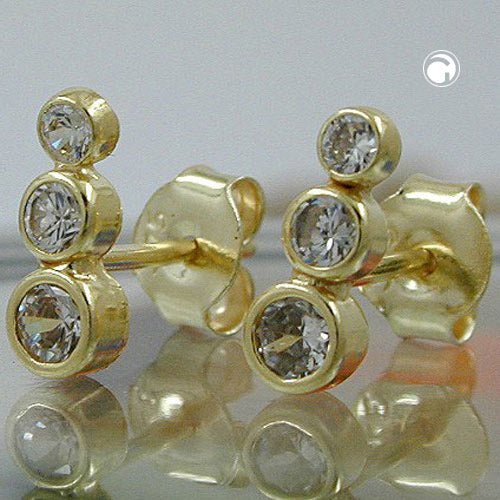 Ohrstecker Ohrring 9x3mm 3x Zirkonias 9Kt GOLD - MEER DEKO