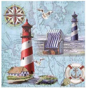 Servietten Leuchtturm mit Kompass 33x33cm 20Stk. - MEER DEKO