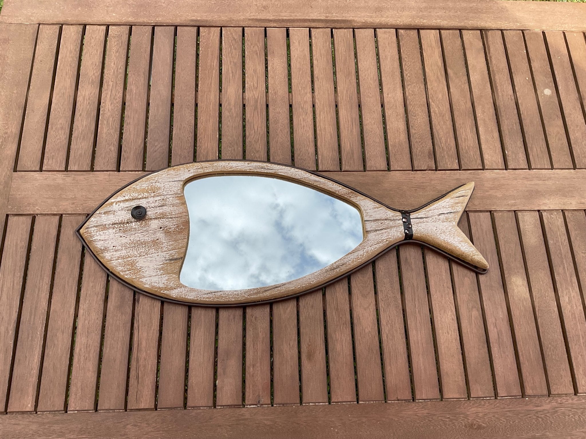 Spiegel als Fisch aus Holz L. 73cm - MEER DEKO