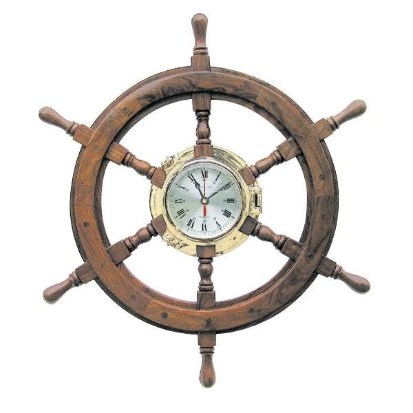 Steuerrad Uhr Ø60cm Holz/Messing - MEER DEKO