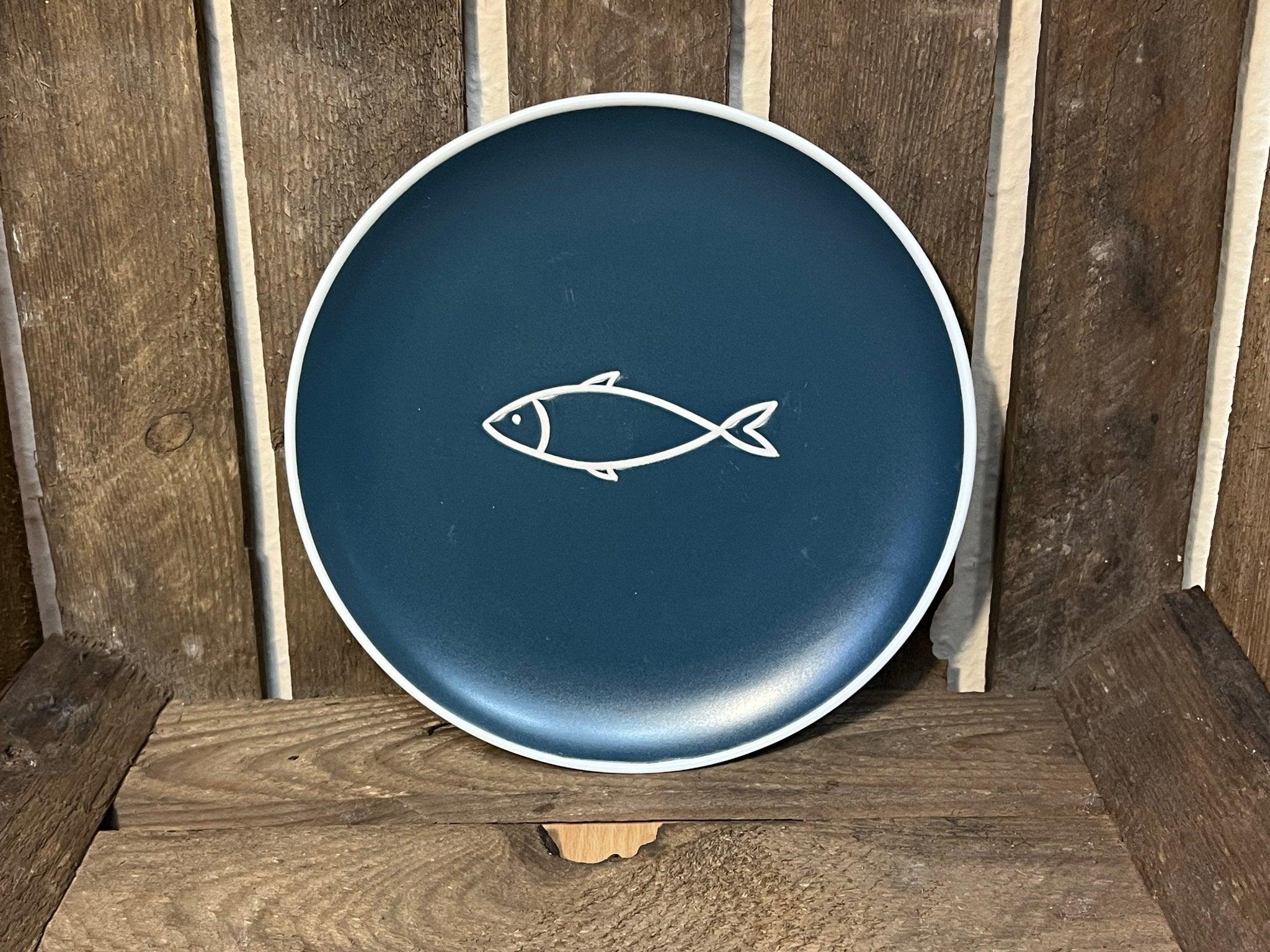 20cm Teller blau mit Fisch - MEER DEKO